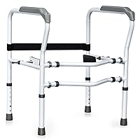 Toilet Safety Rail, Bathroom Armrest w/Rotatable Clip, 300lbs Adjustable Height & Width Assist Frame, Ideal for Elderly Disable Commode Handrails, Toilet Grab Bar