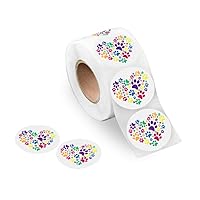 Gay Pride Rainbow Paw Print Heart Stickers – Rainbow Paw Print Heart-Shaped Stickers for Animal Causes, DIY Projects and Fundraisers (1 Roll/250 Stickers)