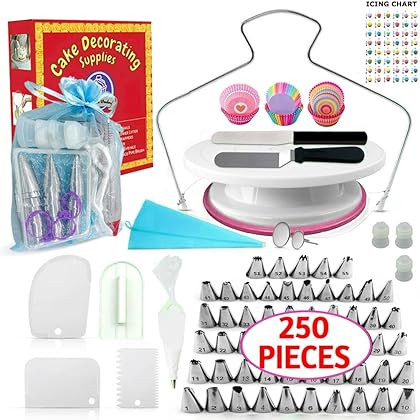 Cake Decorating Supplies - (250 PCS SPECIAL CAKE DECORATING KIT) With 55 PCS Numbered Icing Tips, Cake Rotating Turntable and More Accessories! Create AMAZING Cakes With This Complete Cake Set!