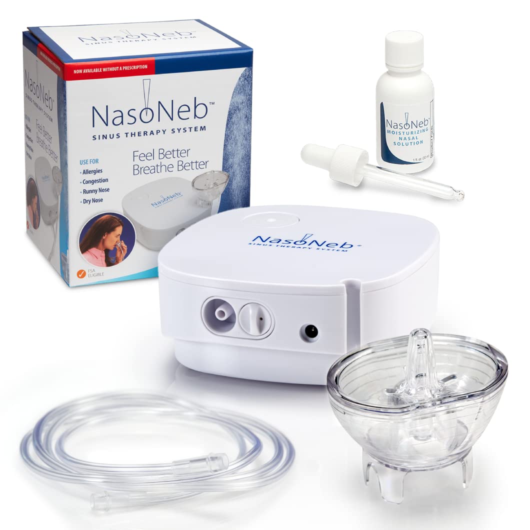 NASONEB* Sinus Therapy System Starter Kit - Multi-Use Nasal Irrigation and Treatment Delivery System with One Cup and Tubing Set, and 30ml Moisturizing Nasal Solution