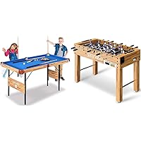SereneLife 4.5ft Folding Pool Table, 54in Portable Foldable Billiards Game Table & 48in Competition Sized Foosball Table, Soccer for Home, Arcade Game Room, w/ 2 Balls, 2 Cup Holders