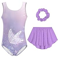 Idgreatim Girls Gymnastic Leotards Size 6T 7T Butterfly Ballet Leotards Outfit Sleeveless Athletic Tumbling Class Activewear 3 Piece Set Bodysuit