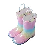 Kids Snow Boots Size 5 Toddler Kids Glitter Light Up Rain Boots For Girls Rainbow Rain Shoes&Solid Big Girl Size 6 Boots