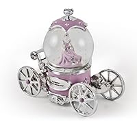 Extraordinary Pink and Silver Fairy Tale Princess Snow Globe Musical Carriage - Many Songs to Choose - White Christmas