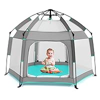 Baby Playpen with Canopy, Portable Baby Beach Tent, Toddler Play Yard Indoor and Outdoor, Foldable Mosquito Net for Infant - Grey