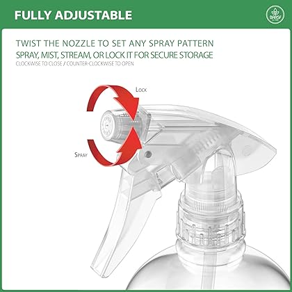 Bar5F Empty Clear Spray Bottle Adjustable Head Sprayer from Fine to Stream, Natural, 16 Oz, Pack of 3