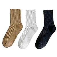 3 Pairs Women Socks Cotton Crew Tube Solid Color Knit Autumn Winter Set Loose
