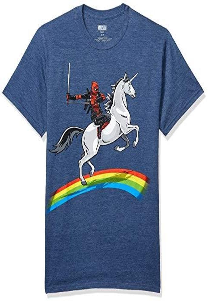 Marvel Deadpool Riding A Unicorn On A Rainbow T-Shirt