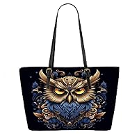 Regal Owl Adorned With Ornate Crown And Floral Frame Illustration Leather Tote Bag 3d