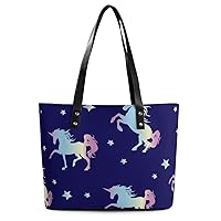 Womens Handbag Unicorn And Stars Patterns Leather Tote Bag Top Handle Satchel Bags For Lady