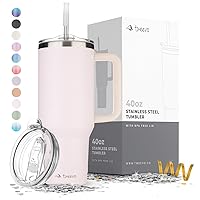 40 oz Tumbler With Lid and Straw Made of Stainless Steel - Double Wall Vacuum Insulated Tumbler With Handle - Sweat Proof Easy Grip, BPA-Free, Dishwasher Safe Tumbler (Rose Quartz)