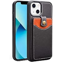 Back Phone Cover, for Apple iPhone 13 (2021) 6.1 Inch Leather Case Card Holder with Openable Back [Screen & Camera Protection] Black