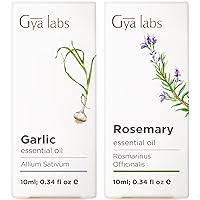 Garlic Essential Oil for Hair & Rosemary Oil for Hair Growth Set - 100% Natural Therapeutic Grade Essential Oils Set - 2x0.34 fl oz - Gya Labs