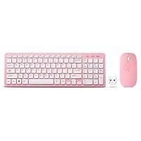 Wireless Keyboard and Mouse Combo, Compact Quiet Wireless Keyboard and Mouse Set 2.4G Ultra-Thin Sleek Design for Windows, Computer, Desktop, PC, Notebook, Laptop (Pink)