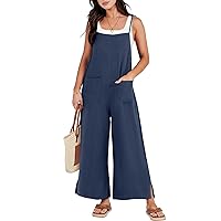 ANRABESS Women Jumpsuit Casual Loose Linen Wide Leg Baggy Overalls Long Pants Beach Vacation Rompers with Pockets