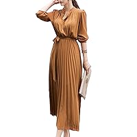 Women's V Neck Long Sleeve Dresses Casual Business Maxi Formal Shirt Dress A Line Long Chiffon Formal Dresses