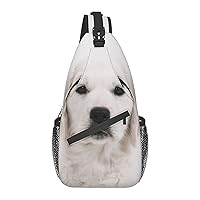 White Golden Retriever Chest Bag Shoulder Bag, Cute Animals Sling Backpack Casual Travel Bag For Men And Women