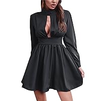 EFOFEI Women's Summer Long Sleeve Dresses Cut Out Pleated Dress Bodycon Wrap Party Evening Mini Dress