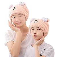 2Pack Mother&Daughter Microfiber Hair Towel Wrap,Pink Hair Towel Cap Quick Drying Bath Hair Hat,Cute Soft Hair Turban Towel Absorbent Hair Drying Towel
