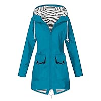 Rain Jacket Waterproof Long Sleeve Zip up Lightweight Hooded Windbreaker Anorak Travel Hiking Outdoor Coats w Pockets