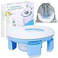 Portable Potty: Travel Potty with Leakproof Washable Liner 3 in 1 On The Go Potty Used as Standalone Potty & Potty Ring Car Potty with Handbag & 20 Disposable Liners (Blue)