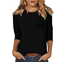 Women's Spring Fashion 3/4 Sleeve Top, Solid Color Round Neck Daily Versatile Casual Basics Shirt Slim Fit Blouse