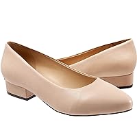 LEHOOR Women Low Chunky Block Heel Pumps Pointed Toe Slip On Flats Shoes Comfort 1.5 Inch Thick Heels Pointy Closed Toe Dress Sandals Suede Patent Office Work Pump Ladies Basic Classic Retro 4-11 M US