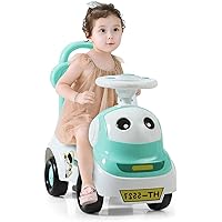 Baby Robot Ride On Car, 3-in-1 Push Walker Baby Racing Car w/ Low Seat, Hidden Storage Space, Lights & Music, Non-Slip Wheels, Pretend Play Toy Kids Sliding Scooter for 18-36 Months (Green)