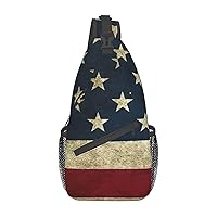 American Flag Sling Backpack, Multipurpose Travel Hiking Daypack Rope Crossbody Shoulder Bag