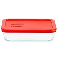 Pyrex Simply Store Glass Food Storage Container, Snug Fit Non-Toxic Plastic BPA-Free Lids, Freezer Dishwasher Microwave Safe, 3 Cup