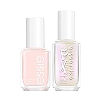 essie Nail Polish Glazed Donut Set, Mademoiselle, Sheer Pale Pink Nail Polish 0.46 Fl Oz + Expressie Iced Out Fx, Pearlescent White 0.33 Fl Oz, Gifts For Women And Men