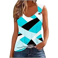 Tank Top for Women Summer Casual Notched Sleeveless Neck Blouse Novelty Graphic Printed Shirts