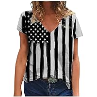 Lightning Deals of Today Prime Womens American Flag Shirt Short Sleeve USA Flag 4th of July Tops Loose Patriotic Novelty T-Shirts Ladies Holiday Tunics