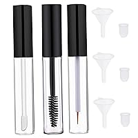 Mascara Brushes Empty Mascara Tube and Wand 3PCS 10ml Empty Lip Gloss Tubes Transparent Empty Eyeliner Tube with Rubber Inserts and Funnels for DIY Castor Oil