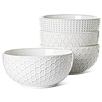 LE TAUCI Large Soup Bowl 42 OZ, Ceramic Kitchen Bowl Set for Soup, Pho, Chip, Pasta, Fruits, Salad, Noodle and Ramen, House-warming Mothers Day Gifts for Mom - 7 Inch, Set of 4, Arctic white