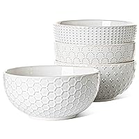 LE TAUCI Large Soup Bowl 42 OZ, Ceramic Kitchen Bowl Set for Soup, Pho, Chip, Pasta, Fruits, Salad, Noodle and Ramen, House-warming Gift - 7 Inch, Set of 4, Arctic white