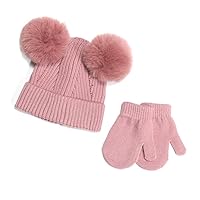 Baby Beanie Hat & Mitten Set Knitted Hat Winter Autumn Hand Knit Cap Gloves Boys Girls 2-6 Years Breathable Elastic Hat Toddler Hat Boys 1-2 Years Winter Toddler Hat Girls Toddler Hat and Gloves Set