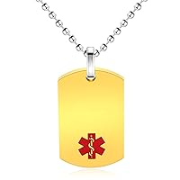 Uloveido Custom Medical Alert Necklace-Stainless Steel Engraved Medical ID Tag Emergency Med Alert Necklace for Men & Women