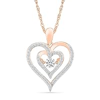 DGOLD 10kt Rose Gold Round White Diamond Dancing Diamond Heart Pendant for Women (1/2 cttw)