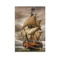 Vintage Large Sailing Ship Merchant Ship in Caribbean Sea Modern Room Wall Ocean Sailing Aesthetic P Poster Decorative Painting Canvas Wall Art Living Room Posters Bedroom Painting 12x18inch(30x45cm)