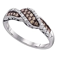 The Diamond Deal 10kt White Gold Womens Round Brown Diamond Band Ring 1/5 Cttw