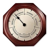 Classic Day of The Week Wall Clock with Solid Wood Frame – Calendar Day Clock – Ideal Retirement Gift for Men & Women – Mahogany, 10