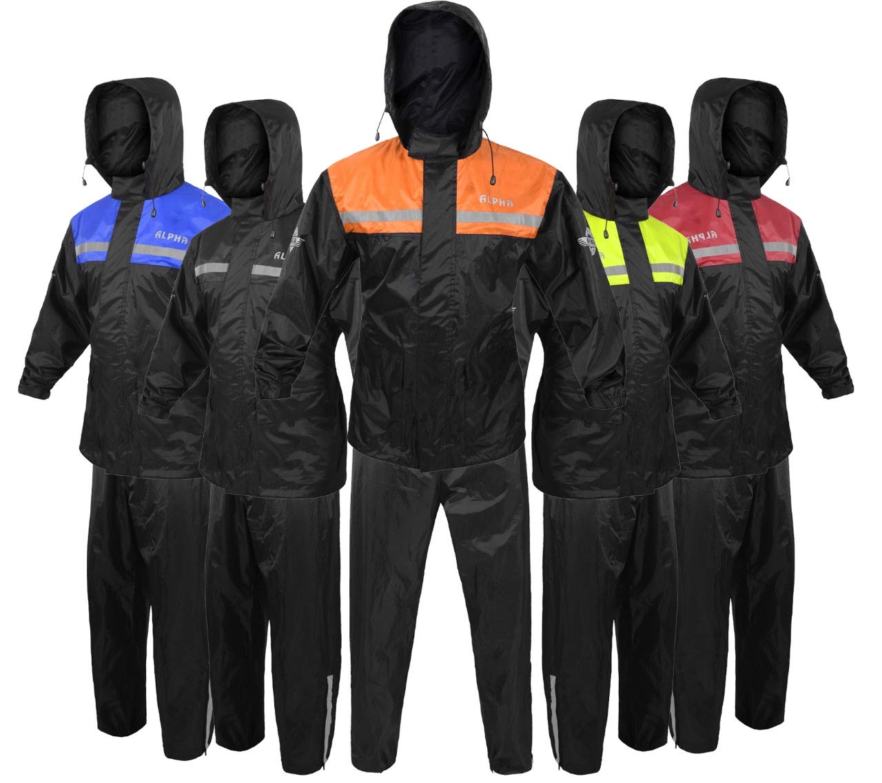 Alpha Cycle Gear Rain Suit for Men & Women Jackets Pant Gear Reflective Rainsuit Waterproof (ORANGE, X-LARGE)
