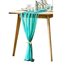 Gorgeous 10Ft Teal Sheer Table Runner 30x120 Inch for Rustic Wedding Decor, Bridal Shower, Baby Shower, Boho Summer Outdoor Tea Party Birthday Chiffoon Table Cloth Fabric Supplies