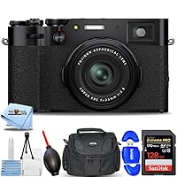 FUJIFILM X100V Digital Camera (Black) 16643000-7PC Accessory Bundle Includes: Sandisk Extreme 128GB SD, Card Reader, Gadget Bag, Blower. Microfiber Cloth and Cleaning Kit