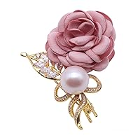 JYX Red Rose Flower Freshwater Pearl Brooches Pins Wedding Jewelry