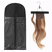 Hair Extension Holder, 31.5 Inch Hair Extensions Storage Bag with Wooden Hanger Hairpieces Storage Holder Wigs Carrier Case (Black)