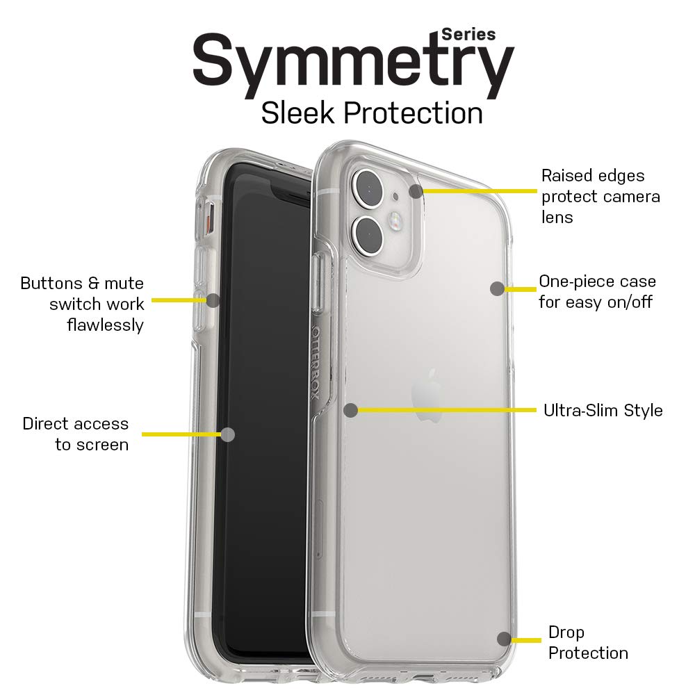 OtterBox iPhone 11 Symmetry Series Case - STARDUST (SILVER FLAKE/CLEAR), ultra-sleek, wireless charging compatible, raised edges protect camera & screen