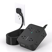 Surge Protector Power Strip 15 Ft Cord, Extension Cord with 8 Outlets 4 USB Ports(2 USB C), Long Cord Power Strip with Flat Plug, Wall Mount, Desk for Home Office