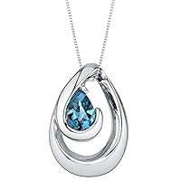 PEORA Sterling Silver Wave Pendant Necklace for Women in Various Gemstones, Pear Shape 7x5mm, with 18 inch Italian Chain
